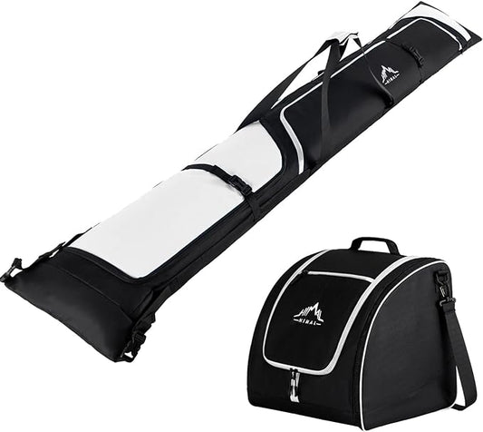 Ski Bag and Boot Bag Combo, Padded Skis Bag for Air Travel, Safety Reinforce Ski Carrier Bag Fits for Skis Up to 200 CM and Boots Up To Size US13, Water- resistant Ski Travel Bag