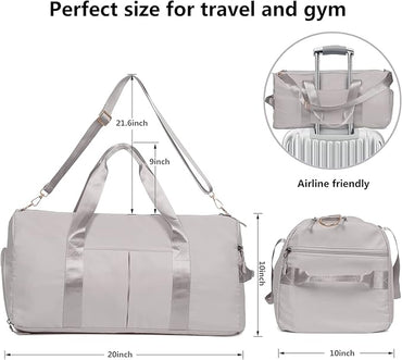 MABROUC Duffle Bag For Women, Sports Duffel Bag for Gym with Wet Pocket & Shoe Compartment, Overnight Weekender Travel Bag