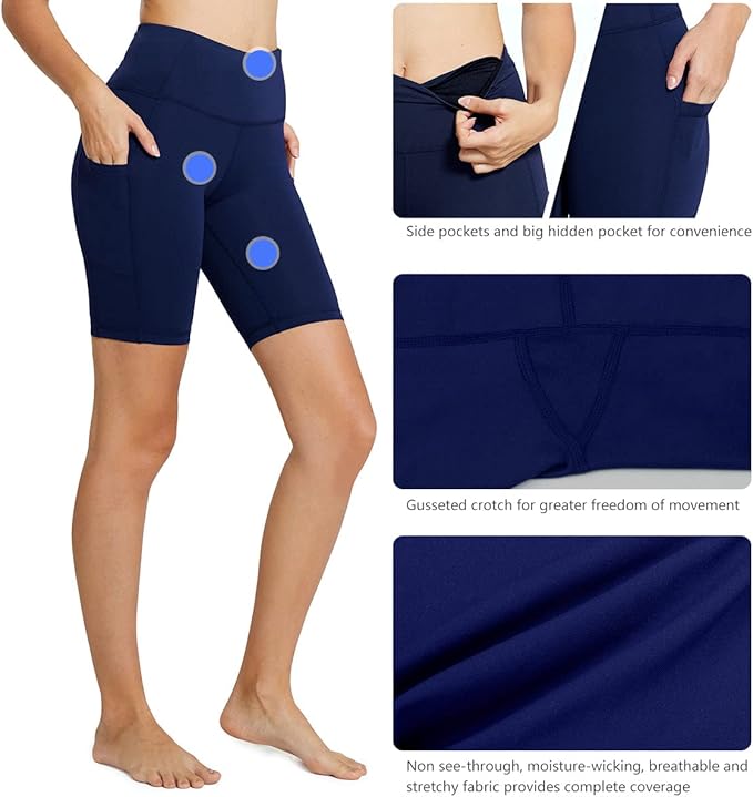 baleaf Women's 8"/ 5"/ 3" Biker Shorts High Waist Yoga Workout Gym Running Volleyball Spandex Shorts with Pockets