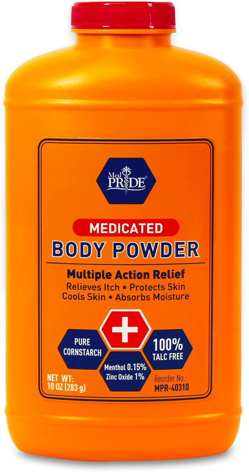 MedPride Medicated Body Powder with Zinc Oxide Talc-Free Cornstarch Baby Powder with Seal, 10 Oz - 24/cs.