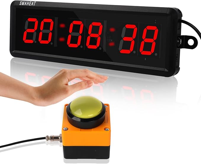 Fitness Timer with Stopwatch Button, Suitable for School/exam/Home Exercise/Gym/Gym SMAHEAT Electronic Fitness Timer (1.5 inch six-Digit All-red)