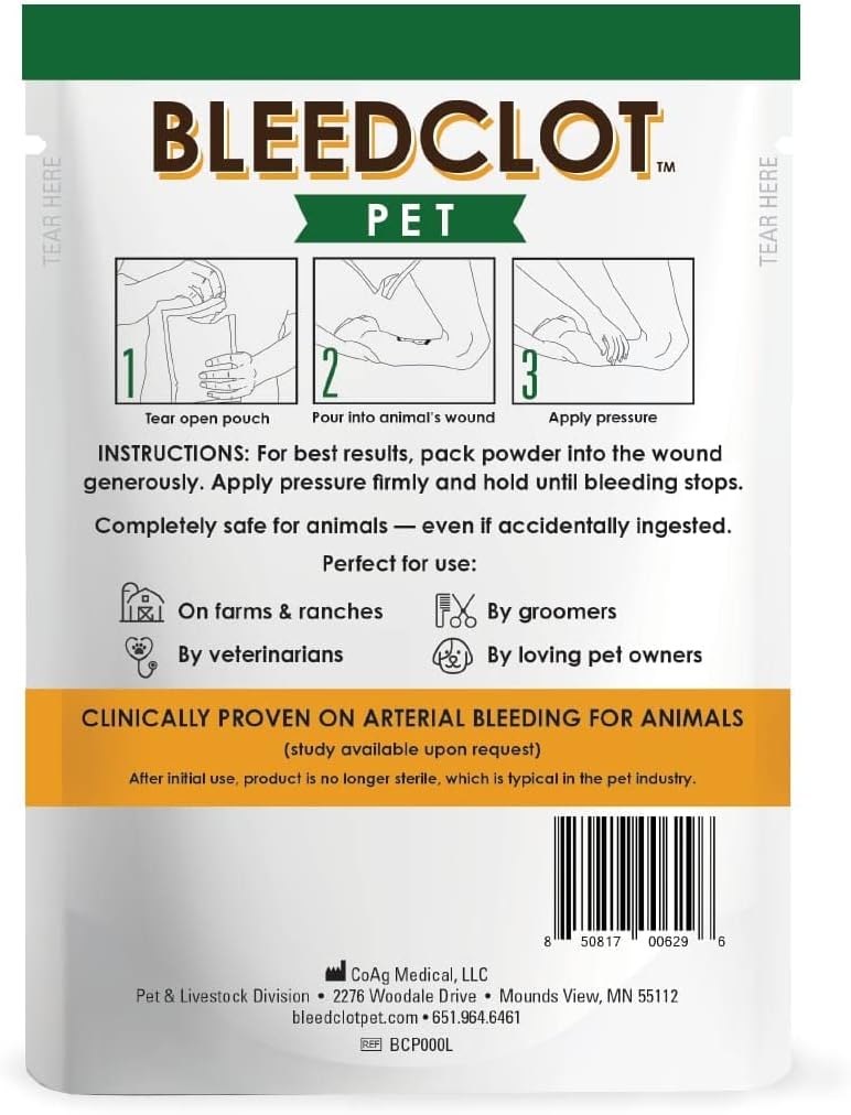 BleedStop™ First Aid Powder for Blood Clotting (4x15g, Pouches) and BleedClot Pet First Aid (5 oz, 1 Pouch)