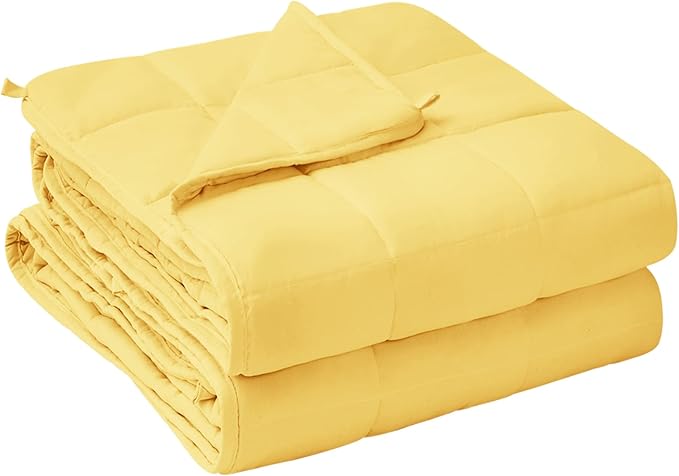 yescool Weighted Blanket for Adults (20 lbs, 60” x 80”, Yellow) Cooling Heavy Blanket for Sleeping Perfect for 190-210 lbs, Queen Size Breathable Blanket with Premium Glass Bead, Machine Washable