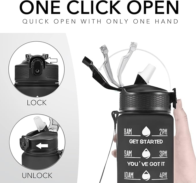 Hyeta 32 oz Water Bottles with Times to Drink and Straw, Motivational Water Bottle with Time Marker, Leakproof, Drinking Sports Water Bottle for Fitness, Gym and Outdoor