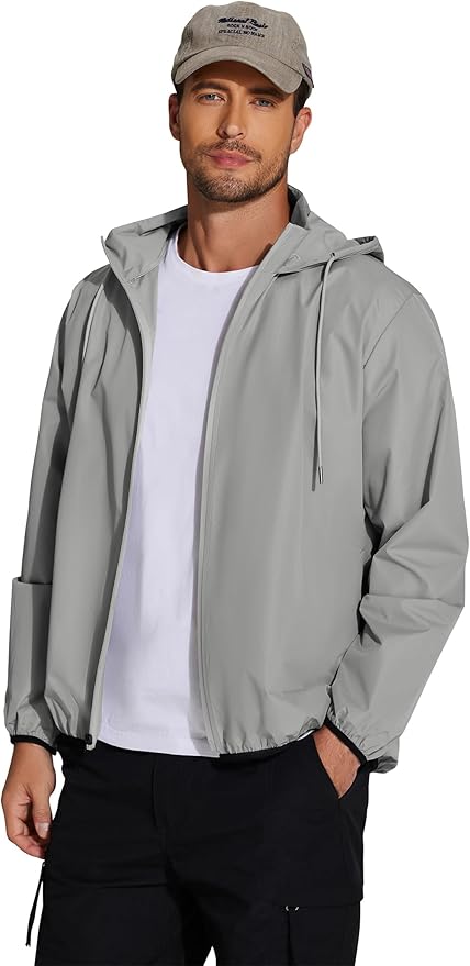 COOFANDY Men's Packable Rain Jacket Lightweight Waterproof Raincoat with Hood Travel Hiking Golf Windbreaker