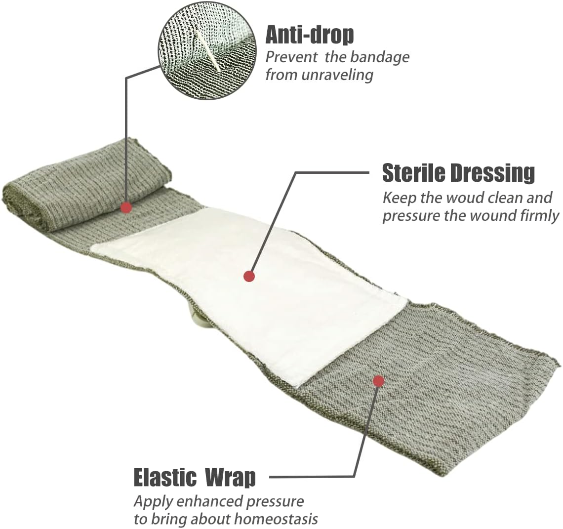 RHINO RESCUE 6" Israeli Style Emergency Bandage + IFAK Trauma Kit with C-A-T Tourniquet for Wound Care (PRO, Coyote)