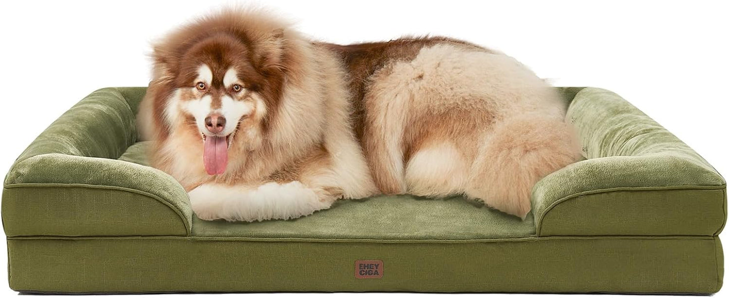 EHEYCIGA Orthopedic Dog Beds for Extra Large Dogs 44x32Inch, Waterproof Memory Foam XL Pet Bed with Sides, Non-Slip and Egg-Crate Foam Big Dog Couch Bed with Washable Removable Cover, Grey