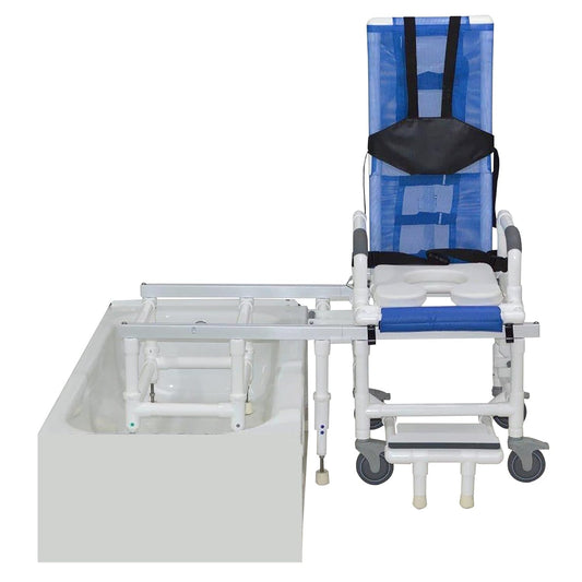 MJM International D118-5-TIS-SLIDE-N Dual Shower/Transferchair With Tilt Slider With Deluxe Elongated Open Front Soft Seat And Dual Drop Down Armrests