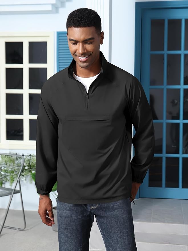 Aulemen Men's Casual Quarter Zip Pullover-Athletic Windbreaker Lightweight Jackets Hiking Golf for Men Mock Neck with Pockets