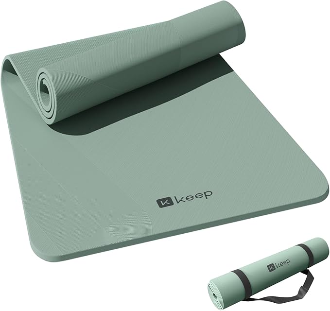 KEEP Yoga Mat, 32" Extra Wide Exercise Mat with Strap for Men and Women, 7mm Thick Double-Sided Non-Slip Eco-friendly Yoga Mat for Pilates, Workout and Fitness