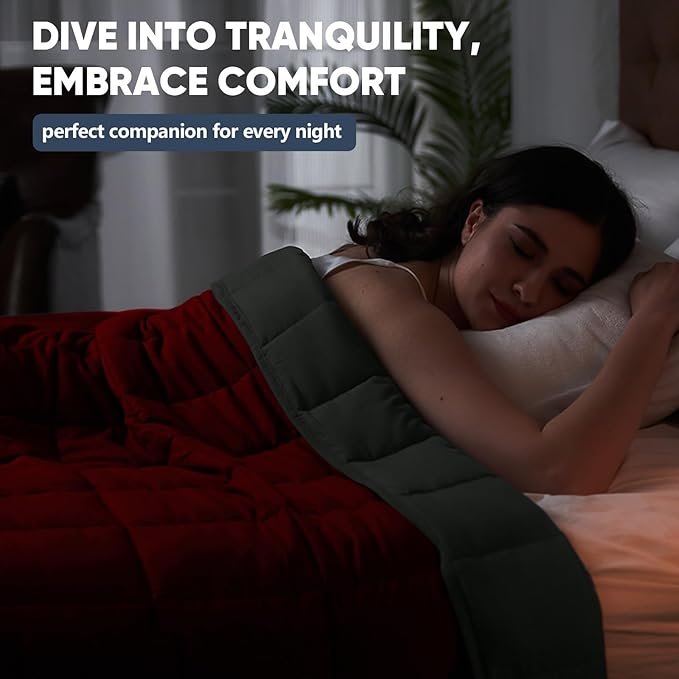 yescool Weighted Blanket for Adults (17 lbs, 60" x 80", Red Grey) Cooling Heavy Blanket for Sleeping Perfect for 110-130 lbs, Queen Size Breathable Blanket with Premium Glass Bead, Machine Washable