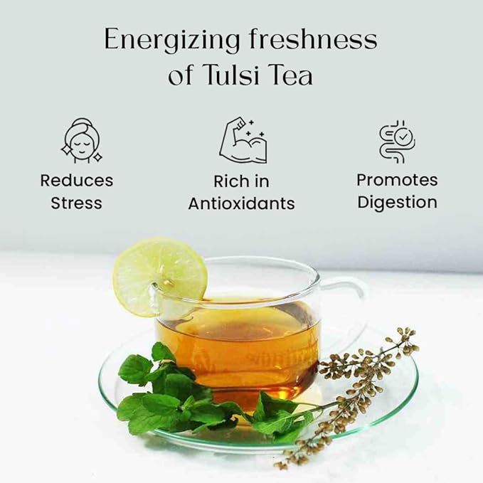 Tulsi Holy Basil Tea Bags 100 Count For Cognitive Balance & Overall Health Ayurvedic Tulsi With Antioxidants Caffeine Free Holy Basil Leaves Pyramid Herbal Tea Bags Support Digestion & Boost Immunity
