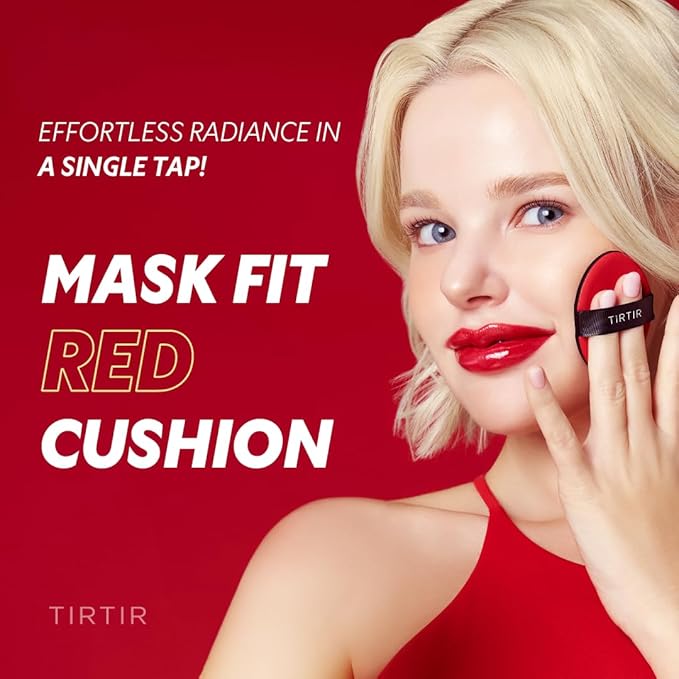 TIRTIR Mask Fit Red Cushion Foundation | Full coverage, Weightless, Skin fit, Satin Glow Finish, Korean Makeup, beauty, Tattoo cover up, Buildable (#24W Soft Beige, 0.63 Fl Oz)