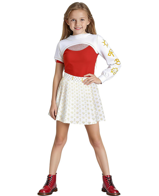 ACLGCSU Mädchen Zombie Cheerleader Kostüm 3-teilig Weißer Rock Größe 5-6 Jahre
