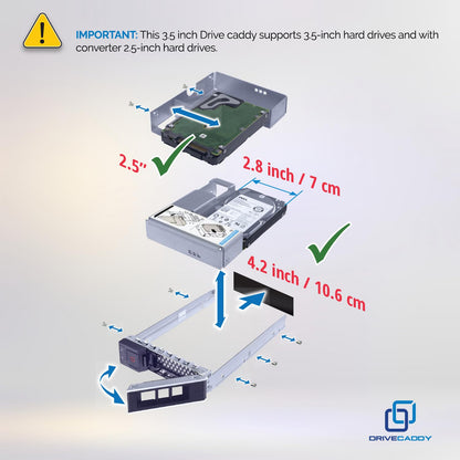 DRIVECADDY 3-Pack 3.5" Hard Drive Caddy 2.5" to 3.5" Adapter Dell Servers
