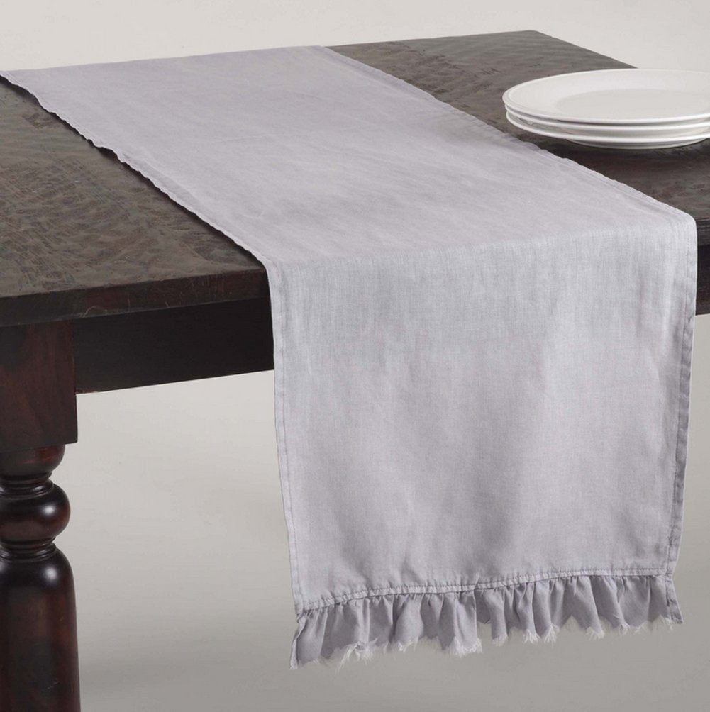 Fennco Styles Leona Ruffled Stone Washed Linen Table Runner - 16"x70" - 5 Colors