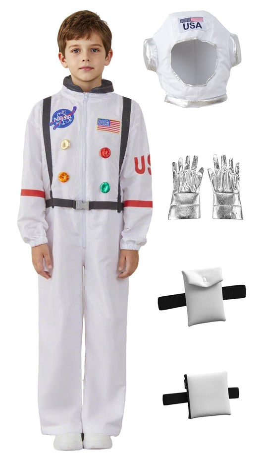 KIMI HOUSE Kinder Astronauten Kostüm Raumanzug Jungen Mädchen Weiß Größe 7-9J