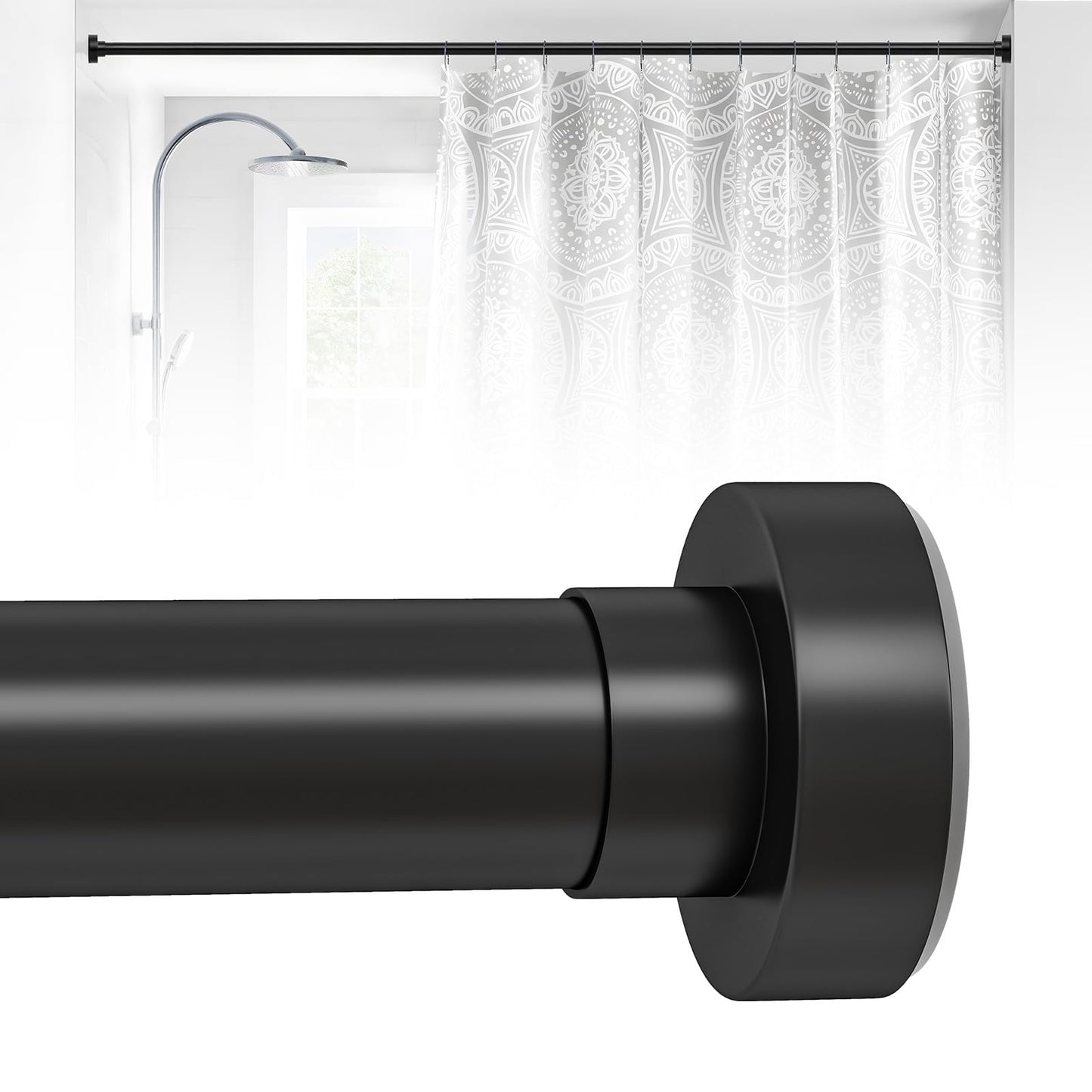 HTZON Adjustable Tension Shower Curtain Rod 34-43in Black Heavy Duty Iron