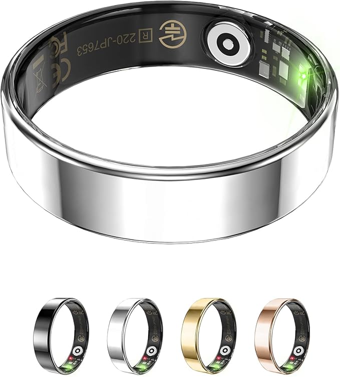 Fitness Tracker, Smart Ring for Women Men, Sleep Tracker Ring with 24/7 Heart Rate Monitor, Fitness Ring with Activity Tracker, Step Counter, Calorie Pedometer, No APP Fee, iOS Android (Silver, 8)