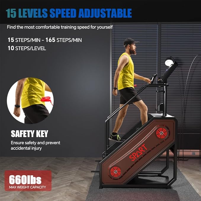 SPART Stair Stepper Machine, Commercial Stair Climber with LED Screen, Stair Exercise Machine with 15 Speed Levels, Speaker, Fan Cooling, Wireless Charge and Safety Key for More Fun in Home Gym
