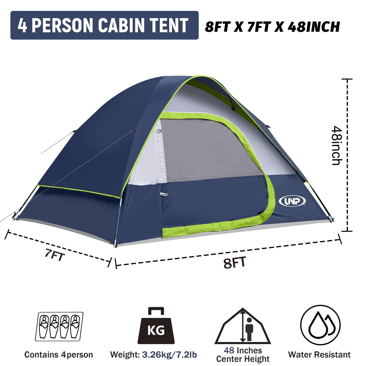 Camping Tent 4 Person, Waterproof Windproof Tent with Rainfly Easy Set up-Portable Dome Tents for Camping