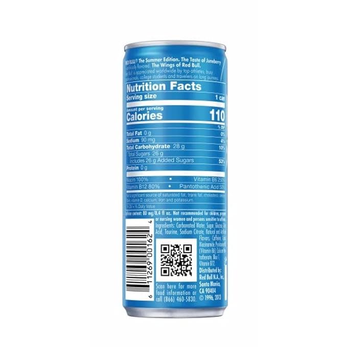Red Bull Sea Blue Edition Energy Drink, Juneberry, with 80mg Caffeine plus Taurine & B Vitamins, 8.4 Fl Oz, Pack of 24 Cans