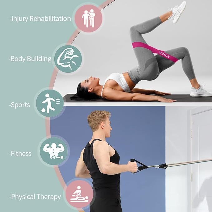 VEICK Resistance Bands, Exercise Bands for Working Out with Handles, Elastic Workout Bands for Men Women, Exercising Bands for Strength Training Equipment at Home Gym