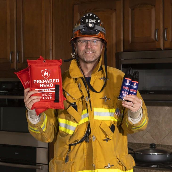 Prepared Hero Fire Protection Kit 1 Pack - Emergency Fire Blanket + Hero Fire Spray for Home, Kitchen, Vehicle, Camper