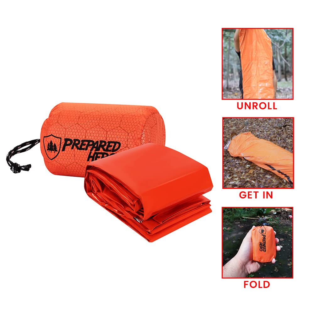 Prepared Hero Survival Bag - Emergency Sleeping Bag, Thermal Bivy Sack for Camping, Hiking, Outdoor. Lightweight, Portable, Survival Shelter.