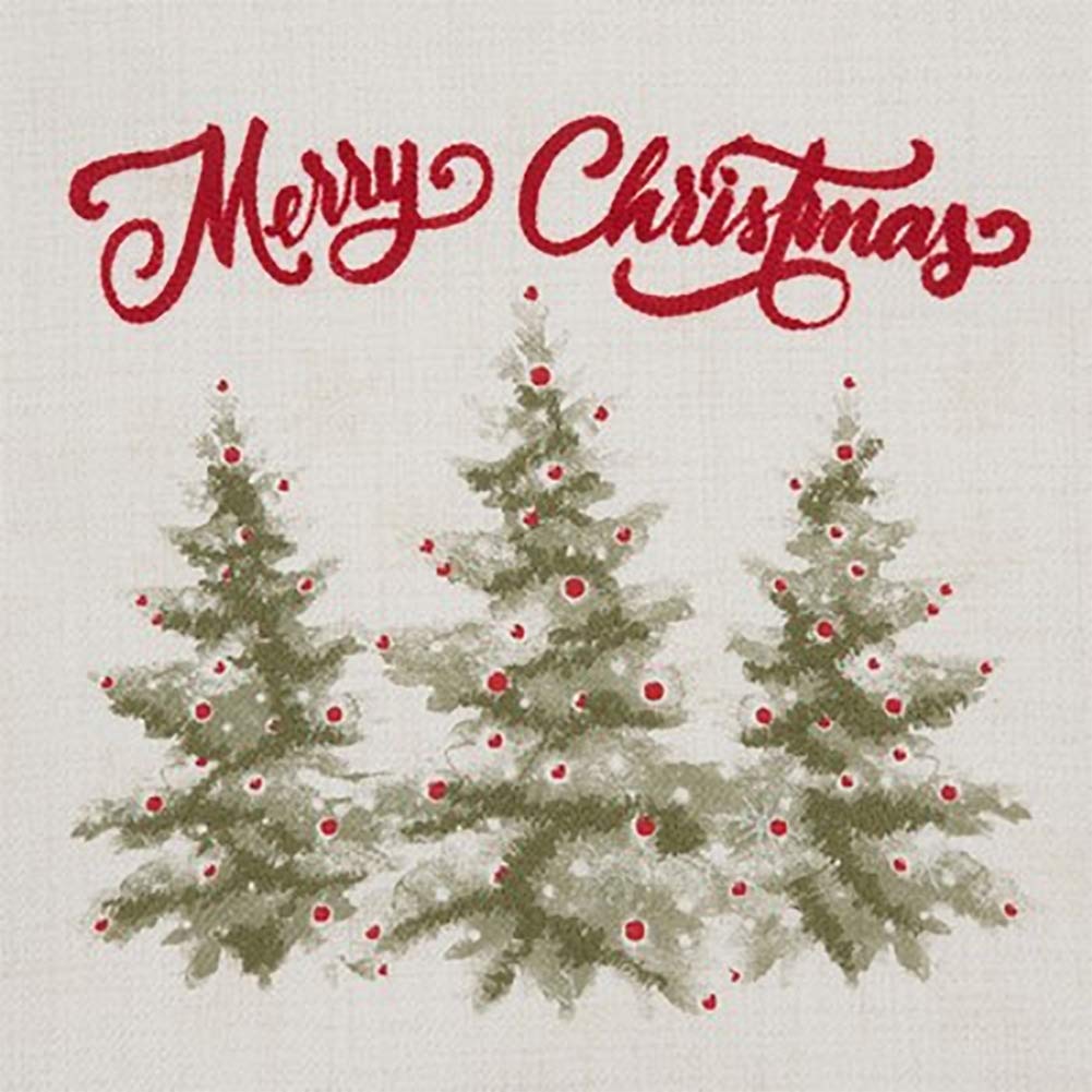 Fennco Styles Merry Christmas Holiday Trees Decorative Throw Pillow Cover 18" W x 18" L - Natural Festive Cushion Case for Home, Couch, Office, Living Room, Christmas and Holiday Décor