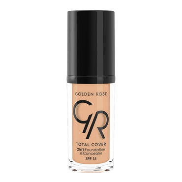 Golden Rose Total Cover 12 Light Beige 2 in 1 Foundation and Concealer - High Coverage, Lightweight Makeup with SPF 15