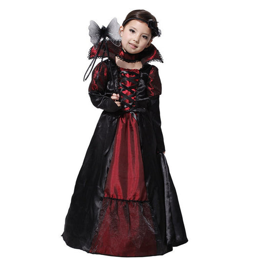 DNQCOS Mädchen Gothic Vampir Vampirin Kleid Kostüm Schwarz Größe 4-6 Jahre