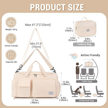 FIORETTO Women's Gym Duffle Bag with Shoes Compartment, 37L Capacity, Ideal for Travel, Gym, Sports, Duffel, Weekender