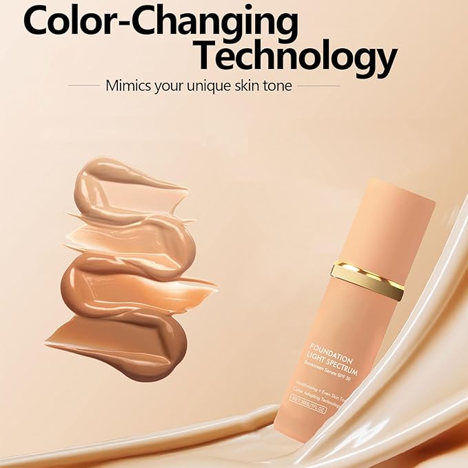 Bio Foundation 4 in 1 Light Spectrum, Color Changing Full Coverage Concealer Foundation, SPF50+ Long-Wearing & Waterproof for Sport, Dancing, Outside-30ML