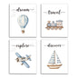VIIJJUE Nursery Wall Art Set 4 Transportation Prints 8x10 Watercolor Blue
