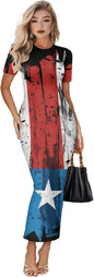 Women's Jamaican Flag Bodycon Midi Dress Short Sleeve