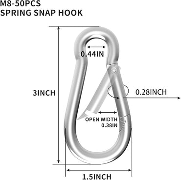 Carabiners Clip Spring Snap Hook,Heavy Duty Galvanized Steel(10&120PcsM6,50PCSM8&30PCSM10) Carabiner,Safety Quick Links Snap Hooks,Spring Clips for Swing Hammock Camping Keychain Outdoor