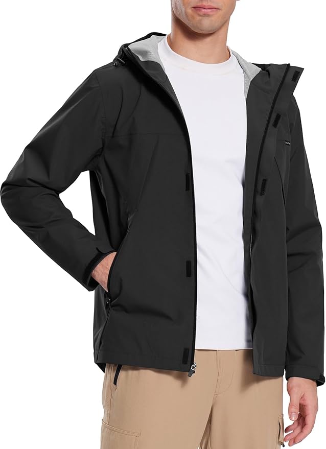 baleaf Men's Rain Jacket Waterproof Breathable Raincoat with Hood for Outdoor Hiking Traveling Cycling Windbreaker