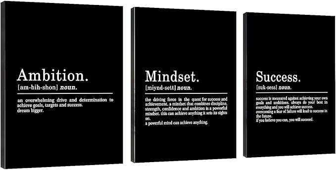 Inspirational Canvas Painting Wall Art -EPHANY ART - Mindset Quotes Prints, Motivational Wall Art Success Framed Entrepreneur Poster Positive Quotes Wall Poster for Home Office Workplace (M-3pcs,20x30inchx3pcs)
