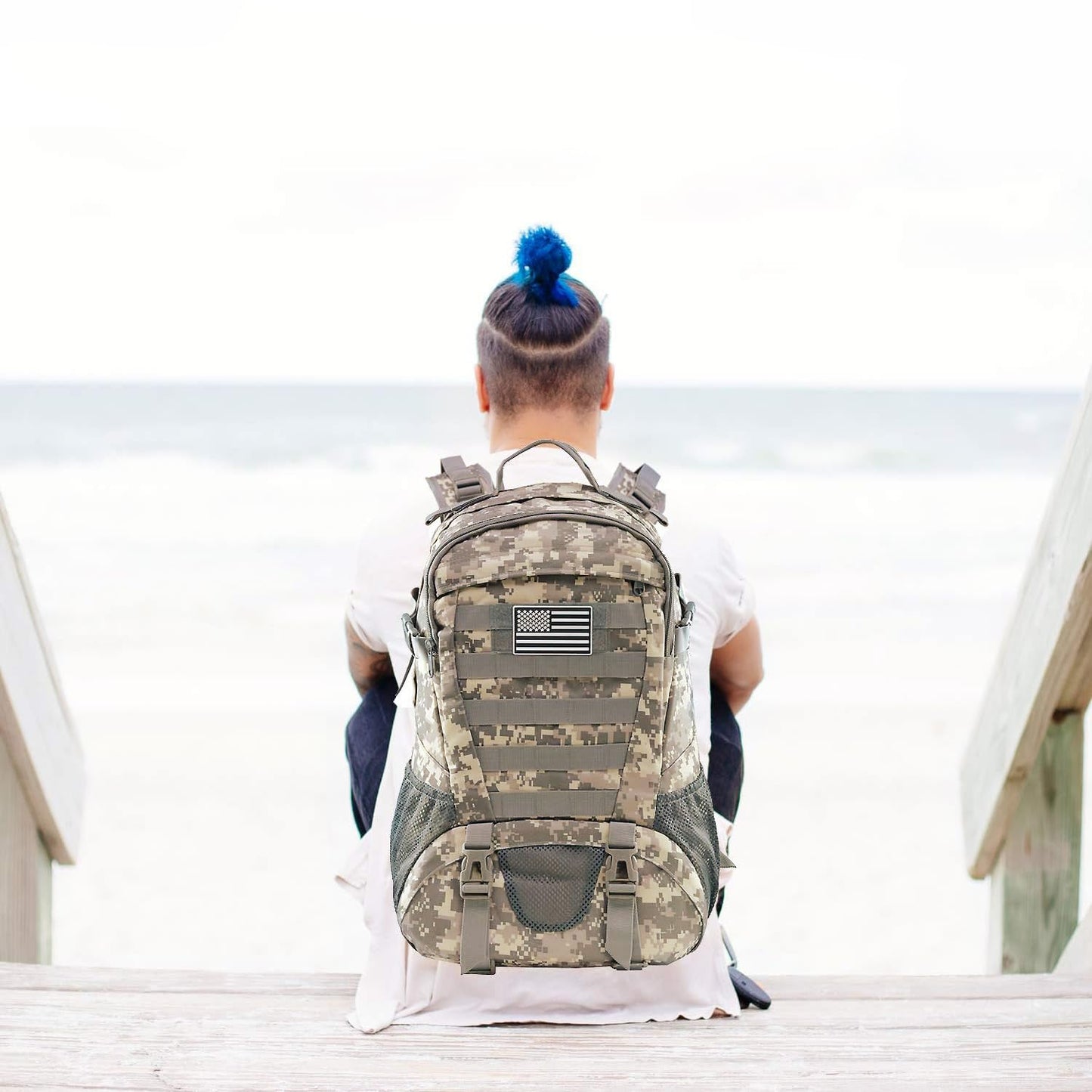 Jueachy Tactical Backpack for Men Hiking Day Pack Molle Military Rucksack Waterproof 30L EDC Bag with USA Flag Patch