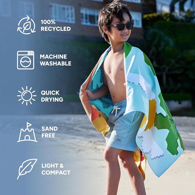 Dock & Bay Beach Towel - Quick Dry, Sand Free - Compact, Lightweight - 100% Recycled - Includes Bag - Build-A-Beach - Large (160x90cm, 63x35)