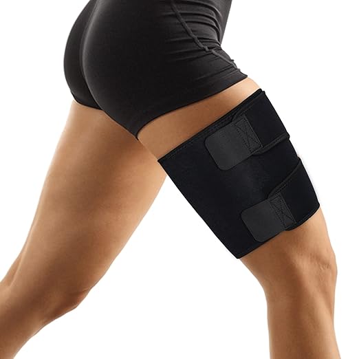 supregear Thigh Wraps Support, Adjustable Compression Neoprene Thigh Sleeve Hamstring Quad Wrap Upper Leg Brace for Women Men Pulled Groin Muscle, Quadriceps, Black, XL