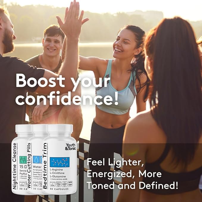 Youth & Tonic Sculpt Lean Cleanse – Feel Lighter & More Toned, Water Weight & Bloating Relief, Detox & Fluid Loss Support – Bedtime Trim, 15 Day Colon Cleanser, 90 Pills for Metabolism & Defined Body