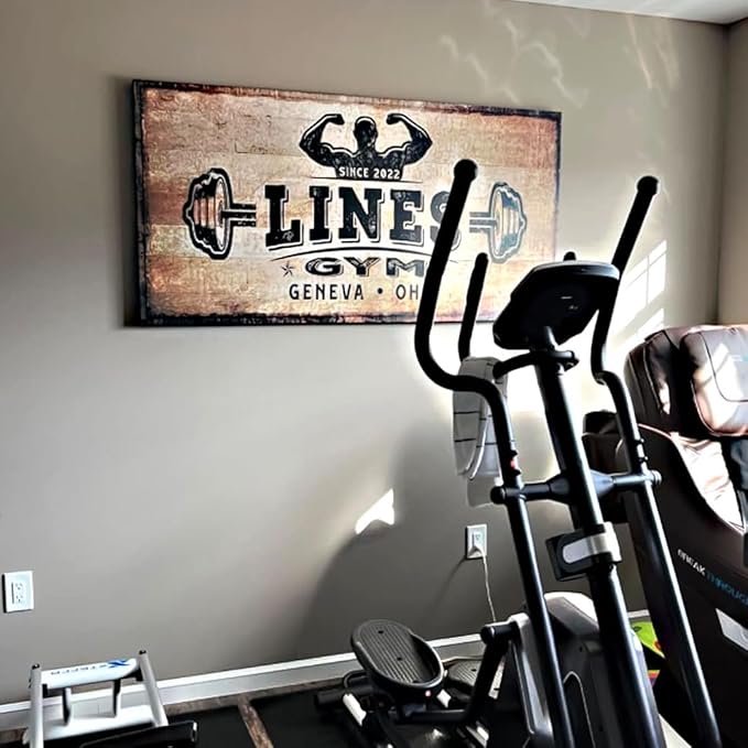 TAILORED CANVASES Personalized Gym Sign Wall Art Decor - Motivational Canvas s for Home Gym, Workout Room, Garage, Fitness Center - Workout Inspirational Posters - Kettlebell on Rustic, 20x10in