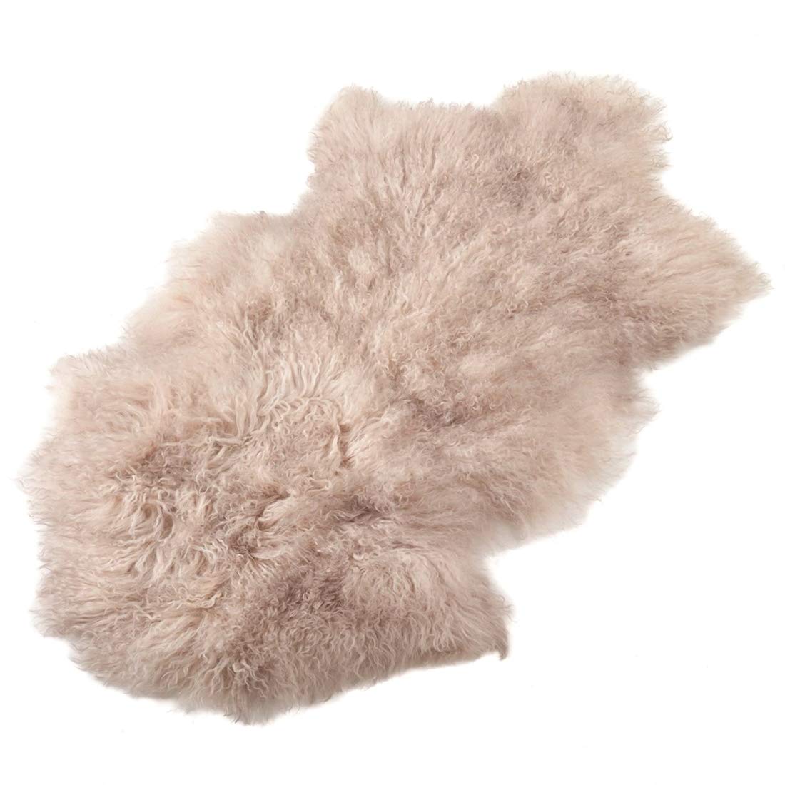 Fennco Styles Luxury Mongolian Lamb Fur Throw Rug, 20"x35"