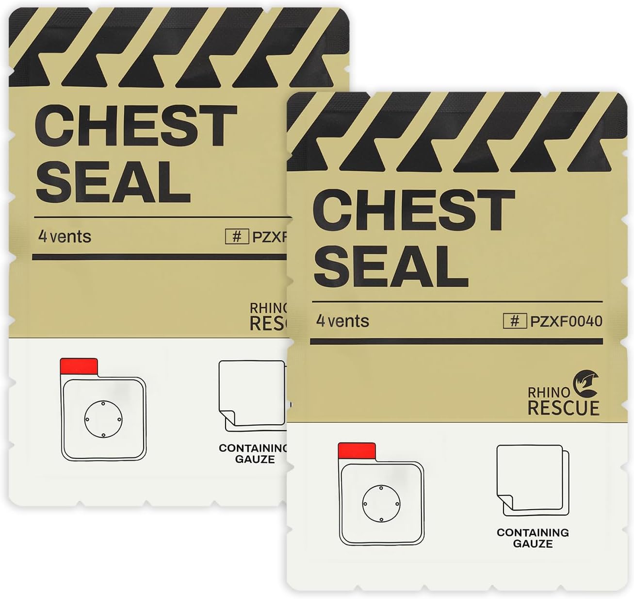 RHINO RESCUE Bundle-Vented Chest Seal, 4 Vents, Sterile Emergency Trauma Dressing, Occlusive Adhesive Pad+Sterile Compressed Gauze for Emergency Wound Dressing, FSA HSA Eligible
