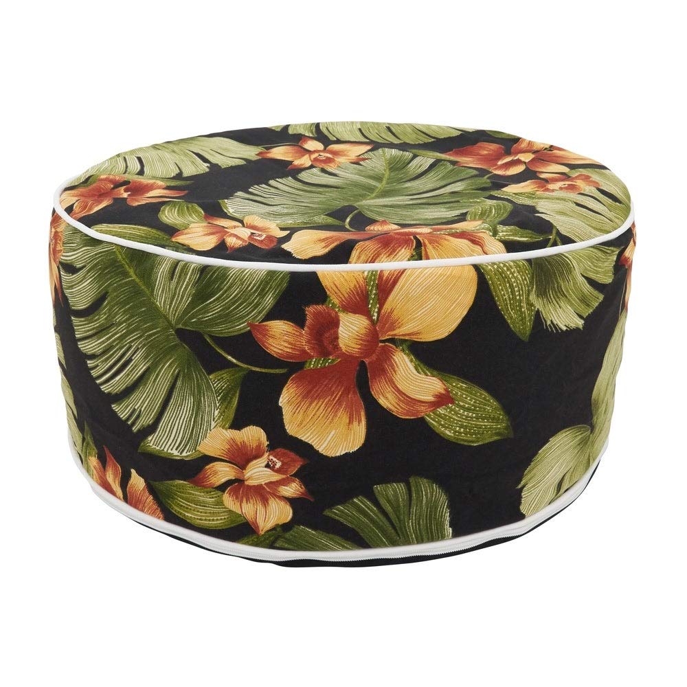 Fennco Styles Modern Tropic Design Round Indoor & Outdoor Pouf – 200lbs Weight Capacity Removable Cover Ottoman for Low Seat, Bedroom, Backyard and Living Room Décor