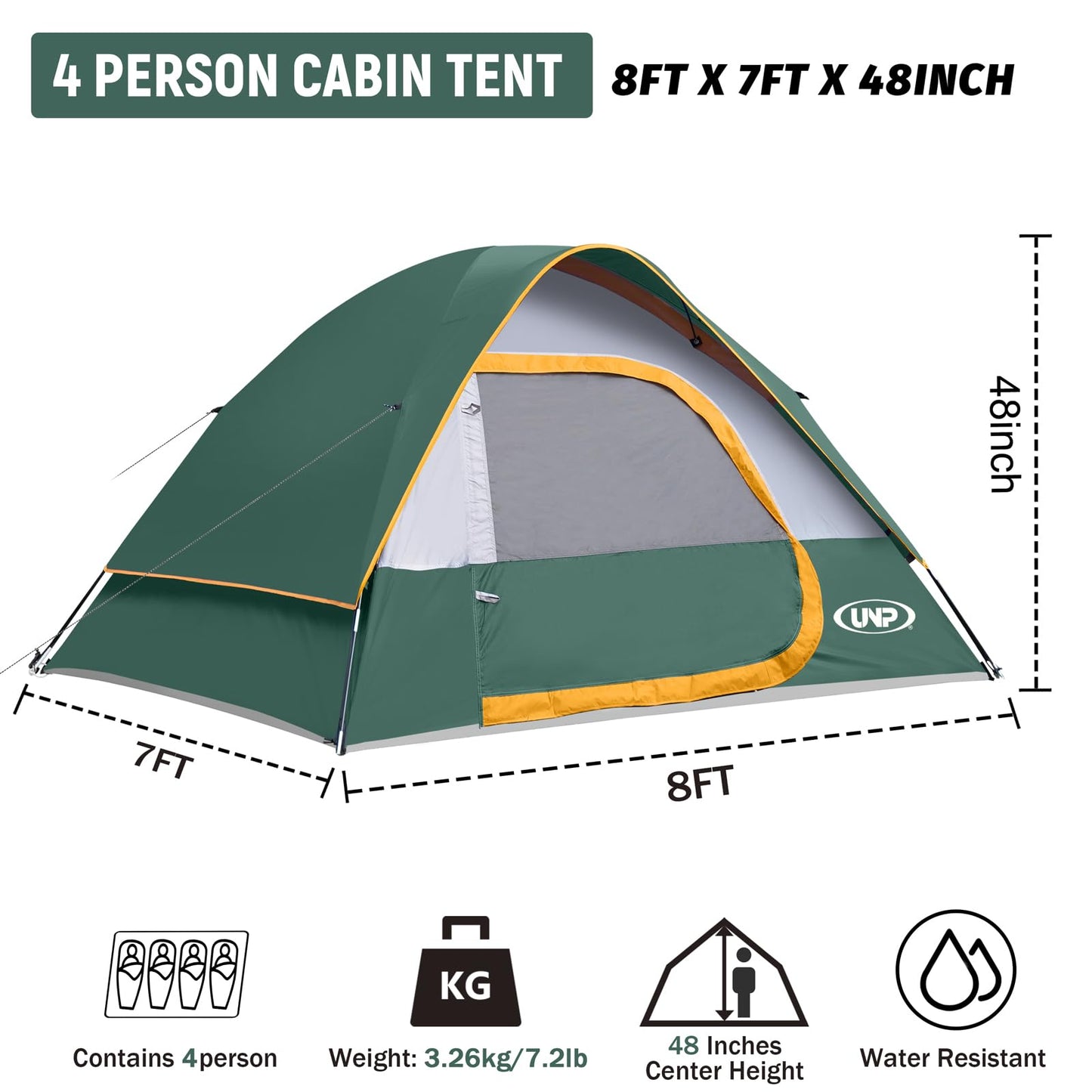 Camping Tent 4 Person, Waterproof Windproof Tent with Rainfly Easy Set up-Portable Dome Tents for Camping