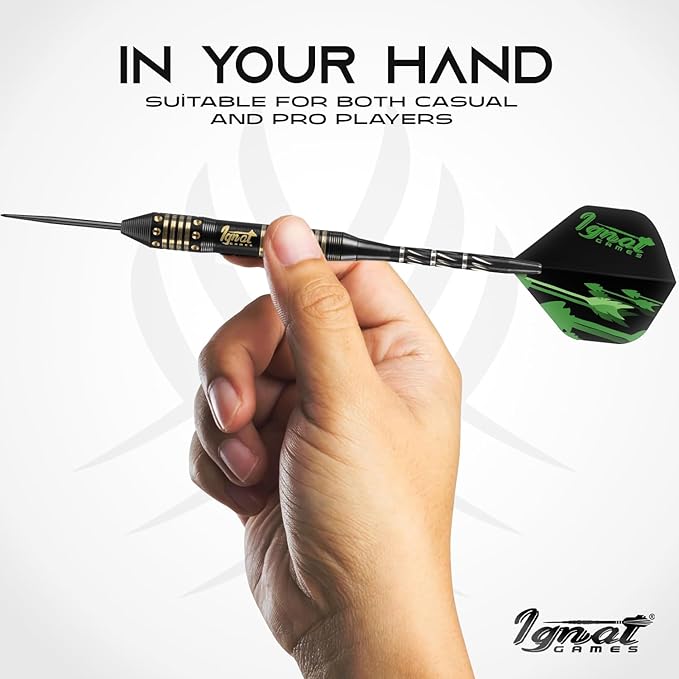 IgnatGames Premium Steel Tip Darts – 3/6/12 Pack Brass Barrels with Aluminum Shafts, 16 GlideXPro Flight Set, Tool Kit & Giftable Case
