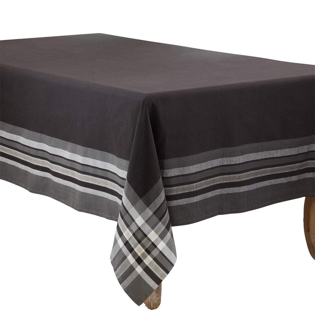 Fennco Styles Contemporary Stripe Border Design Cotton Tablecloth